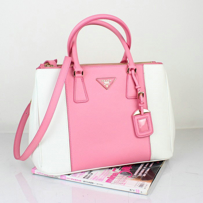 2014 Prada saffiano calfskin 33cm tote BN2274 pink&white on sale